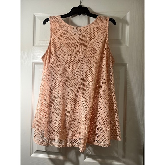 New Directions Women XL Peach Geometric Eyelet Lace Sleeveless Tank Top Flowy - Picture 4 of 4